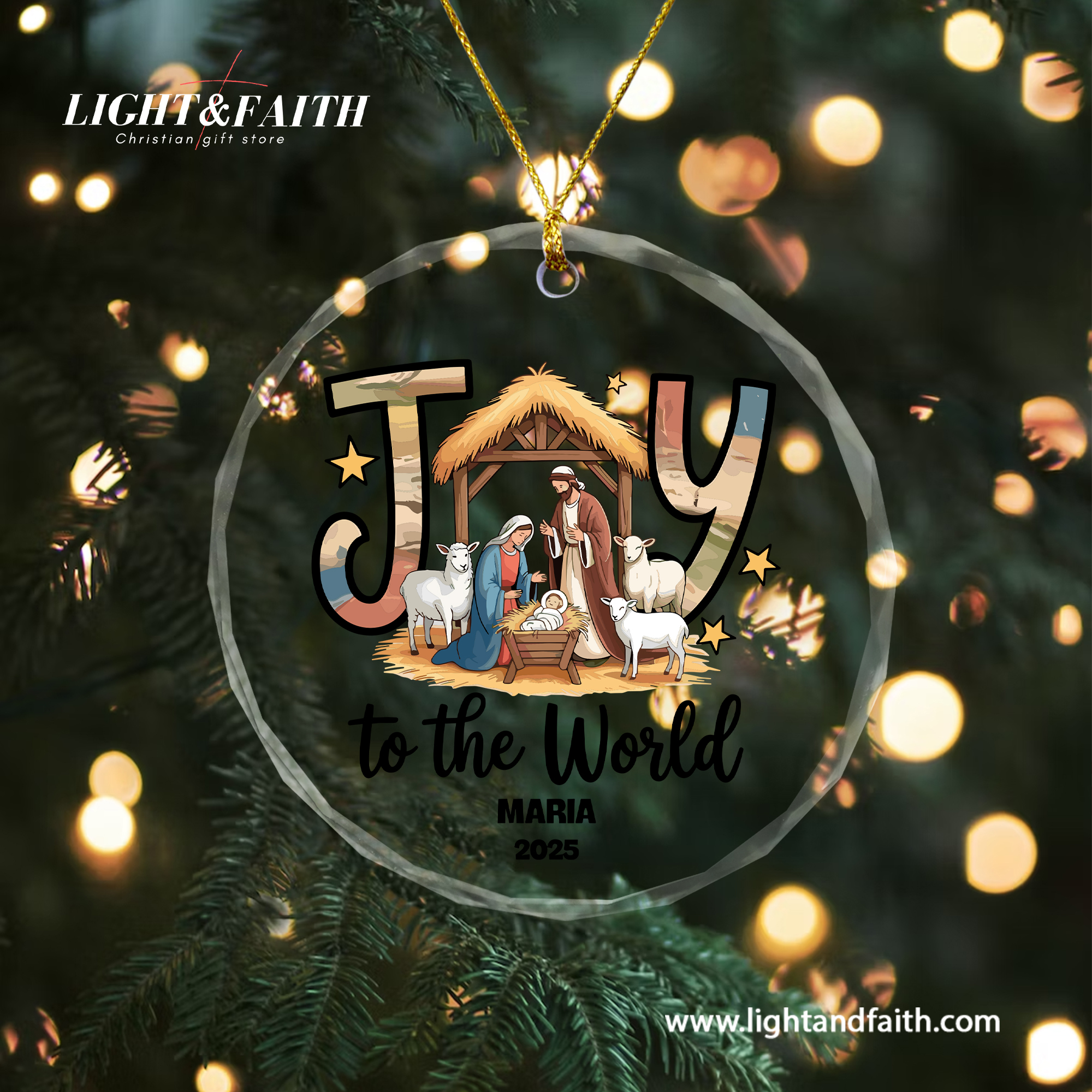 Joy to the World Heart Ornament 2025, Personalized Nativity Scene Ornament, Holy Family Christmas Decor, Christian Faith Gift, Religious Glass Decoration DCLAF57